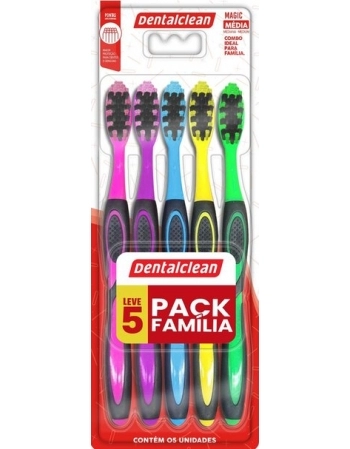 PACK FAMÍLIA ESCOVA DENTAL MÉDIA DENTALCLEAN MAGIC 5 UNIDADES