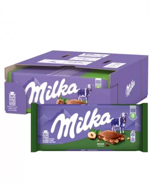 CHOCOLATE BARRA HAZELNUTS AVELAS DISPLAY C/22X100G MILKA