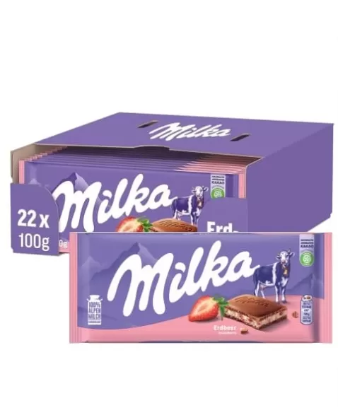 CHOCOLATE BARRA STRAWBERRY MORANGO DISPLAY C/22X100G MILKA