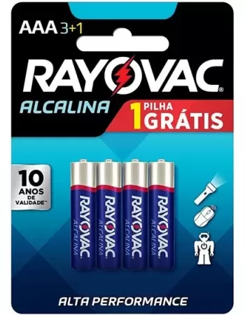 PILHAS TIPO AAA ALCALINA (PALITO) CARTELA C/4 UN RAYOVAC