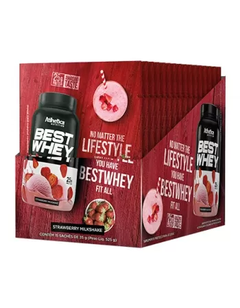 BEST WHEY PROTEIN DISPLAY C/15 SACHE MORANGO MILK SHAKE - ATLHETICA