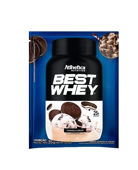 BEST WHEY PROTEIN DISPLAY C/15 SACHE COOKIES & CREAM - ATLHETICA